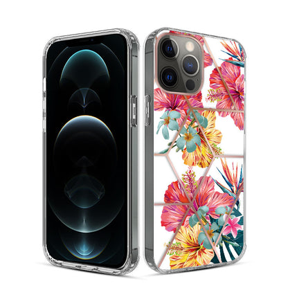 For Apple iPhone 14 (6.1") Fashion Art Floral IMD Design Beautiful Flower Pattern Hybrid Hard TPU Slim Back  Phone Case Cover