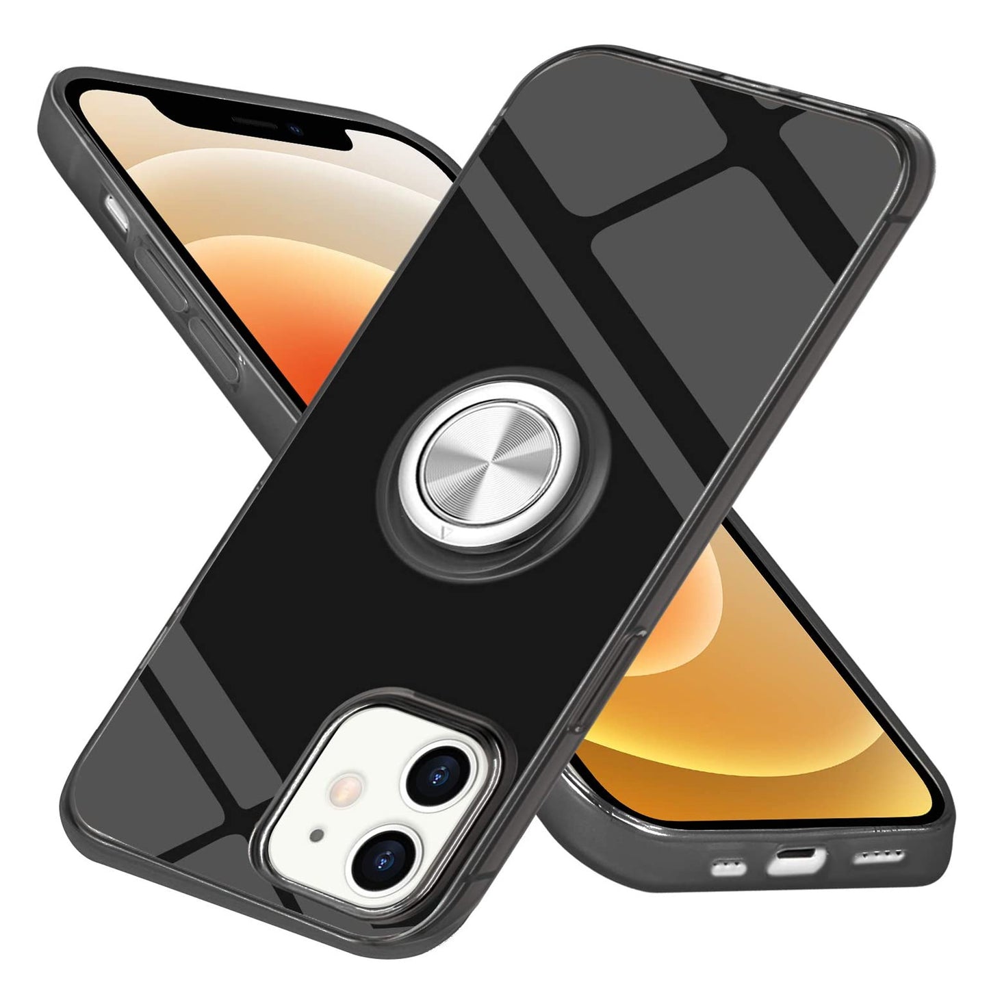 For Apple iPhone 14 (6.1") Rubber Hybrid 360° Ring Holder Stand Kickstand Fit Car Mount Shockproof Bumper Protection  Phone Case Cover