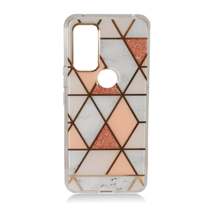 For Cricket Dream 5G Fashion IMD Design Plastic Hard Back Shock-Absorption PC with Rubber Soft TPU Bumper Protective Pink White Phone Case Cover