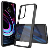For Motorola Edge 2021 Hybrid Ultra Slim Crystal Clear Transparent Shock-Absorption Bumper with TPU Hard PC Back Frame Black Phone Case Cover