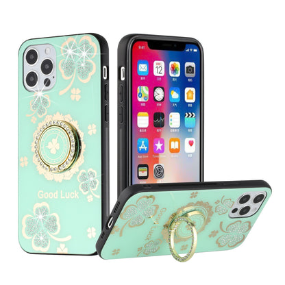 For Apple iPhone 14 Plus (6.7") Diamond 3D Bling Sparkly Glitter Ornaments Engraving Hybrid Ring Stand Fashion  Phone Case Cover