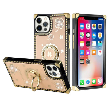 For Apple iPhone 13 Pro Max (6.7") Fashion Square Hearts Diamond Bling Sparkly Glitter Ornaments with Ring Stand  Phone Case Cover
