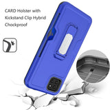 For Samsung Galaxy A22 5G Armor Belt Clip with Credit Card Holder, Holster, Kickstand Protective Full Body Heavy Duty Hybrid Blue Phone Case Cover