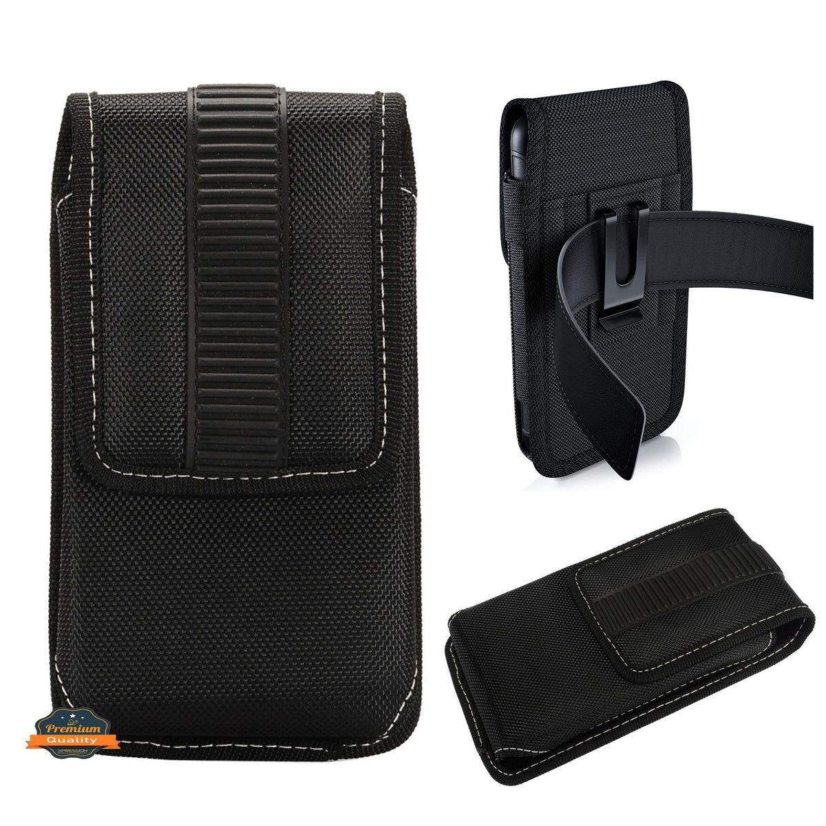 For Nokia C200 Rugged Canvas Cellphone Belt Clip Cover Holster Pouch Holder with Belt Loops Universal Vertical Carrying Case [Black]