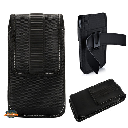 For Nokia C200 Rugged Canvas Cellphone Belt Clip Cover Holster Pouch Holder with Belt Loops Universal Vertical Carrying Case [Black]