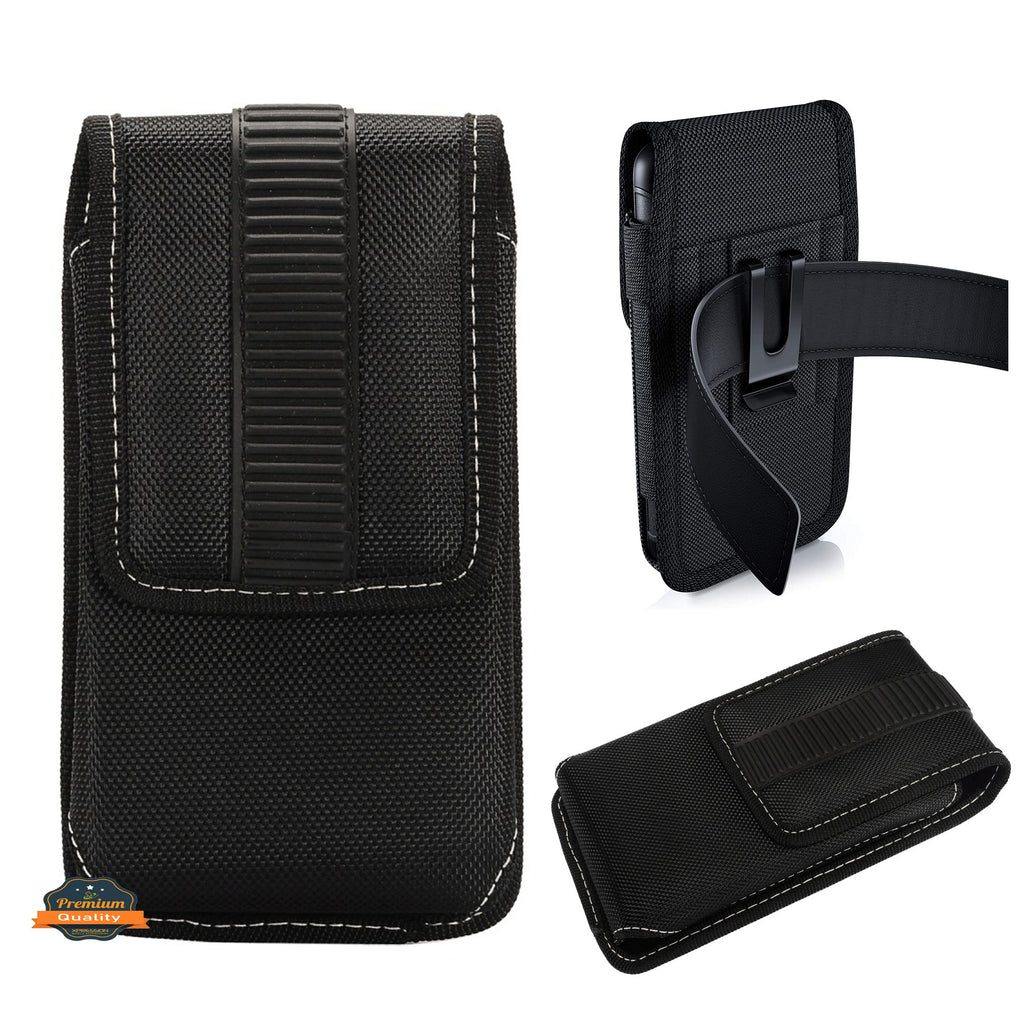 For Nokia C200 Rugged Canvas Cellphone Belt Clip Cover Holster Pouch Holder with Belt Loops Universal Vertical Carrying Case [Black]