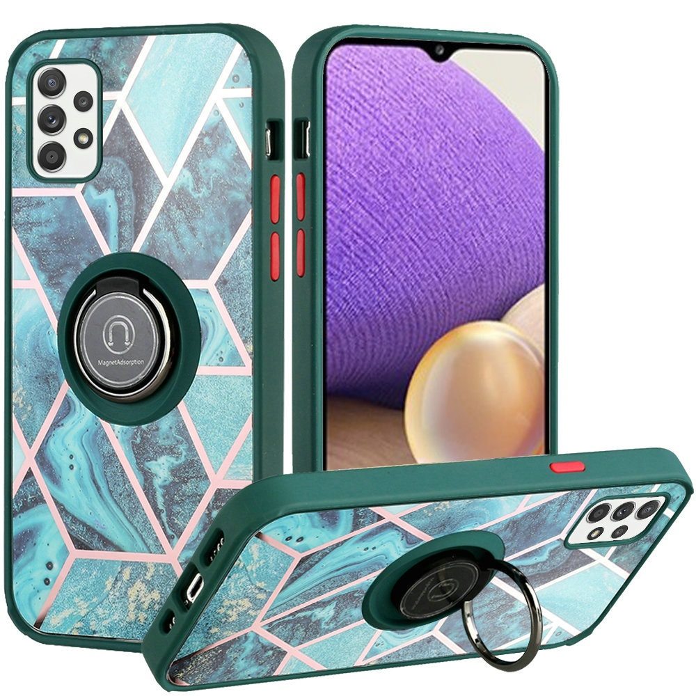 For Apple iPhone 14 Pro Max (6.7") Unique Marble Design with Magnetic Ring Kickstand Hybrid TPU Hard Shockproof  Phone Case Cover