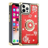 For Apple iPhone 11 (6.1") Fashion Art Square Hearts Diamond Bling Sparkly Glitter Ornaments with Ring Stand  Phone Case Cover