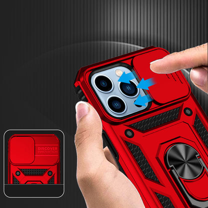 For Apple iPhone SE 3 (2022) SE/8/7 Case with Stand, Camera Lens Protection & 360° Rotate Ring, Shockproof, Soft Bumper Red Phone Case Cover