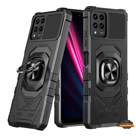 For T-Mobile Revvl 6 Pro 5G Armor Hybrid Stand Ring Hard TPU Rugged Full-Body [Military-Grade] Magnetic Car Ring Holder Black Phone Case Cover