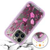 For OnePlus 10T 5G Stylish Flower Design 2in1 Hybrid Dual Layer Armor Hard PC Rubber TPU Shockproof Front Frame Exotic Purple Floral Phone Case Cover