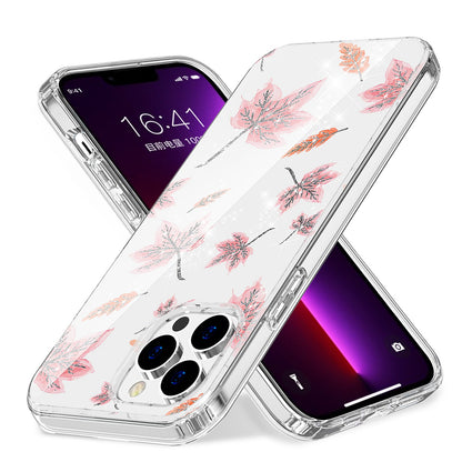 For Apple iPhone 14 Pro Max (6.7") Beautiful Laser Glitter Design Pattern Hybrid Gummy Hard PC TPU Shockproof  Phone Case Cover