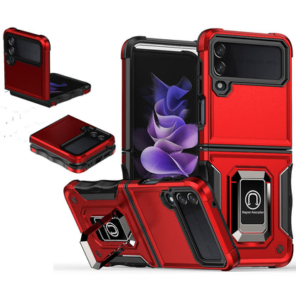 For Samsung Galaxy Z Flip 4 5G Hybrid Cases with Magnetic Ring Holder Kickstand Heavy Duty Rugged Silicone Shockproof  Phone Case Cover