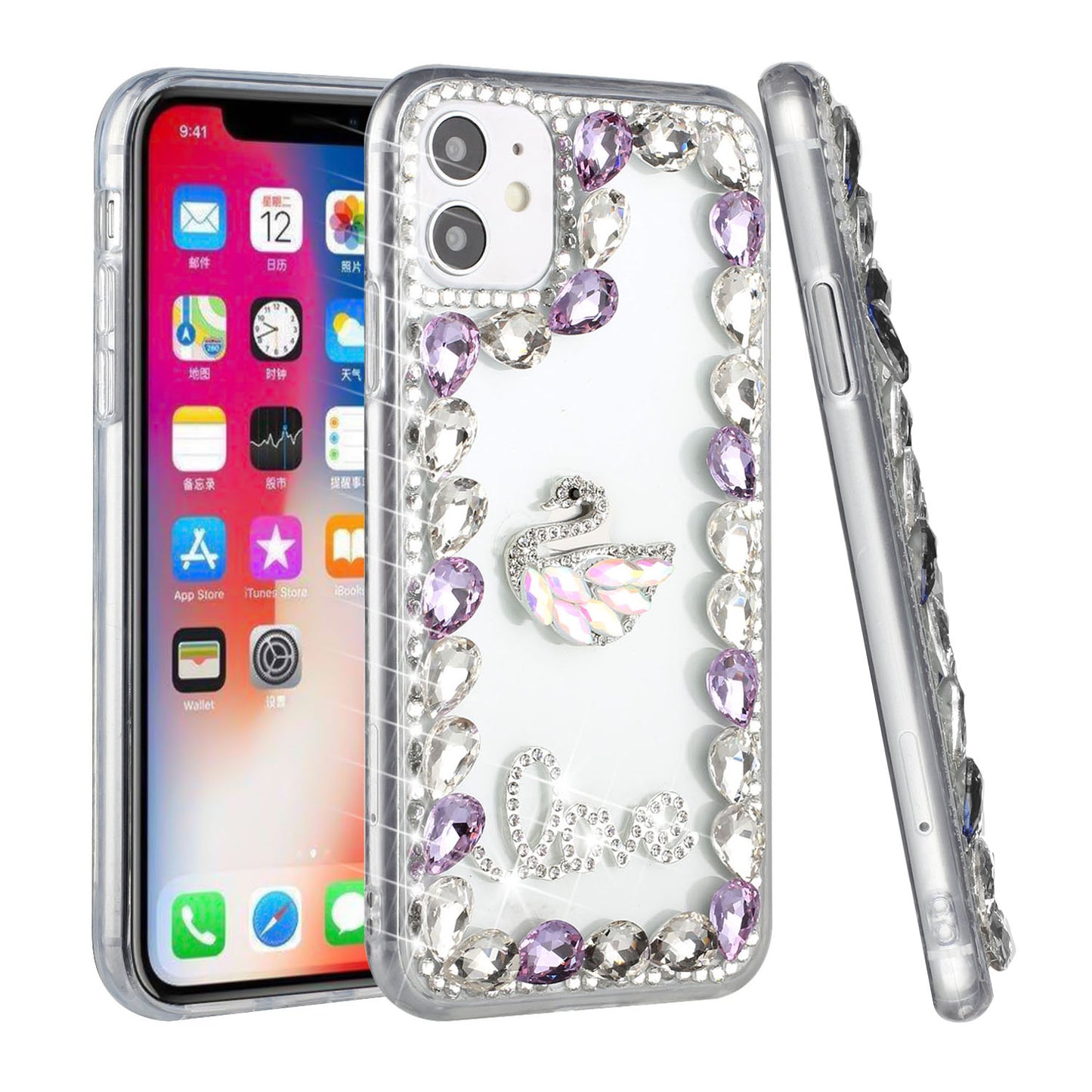 For Apple iPhone XR Bling Clear Crystal 3D Full Diamonds Luxury Sparkle Transparent Rhinestone Hybrid Bumper  Phone Case Cover
