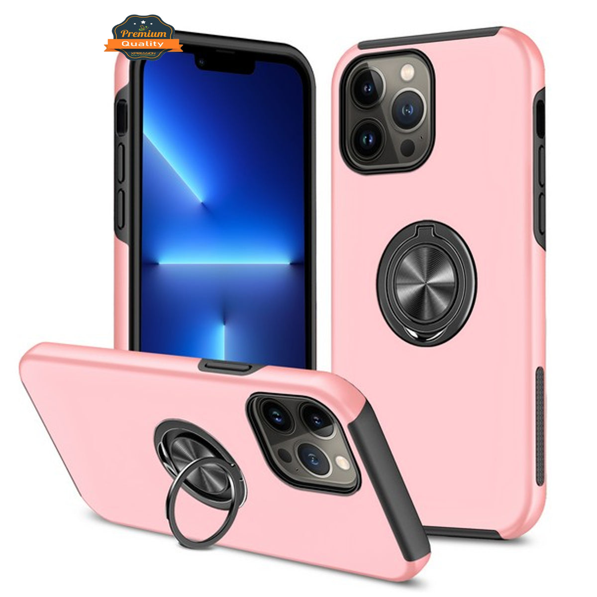 For Apple iPhone 14 /Plus Pro Max Hybrid Military Grade with Flat Metal Ring Stand 360° Rotation Kickstand Hard PC Back  Phone Case Cover