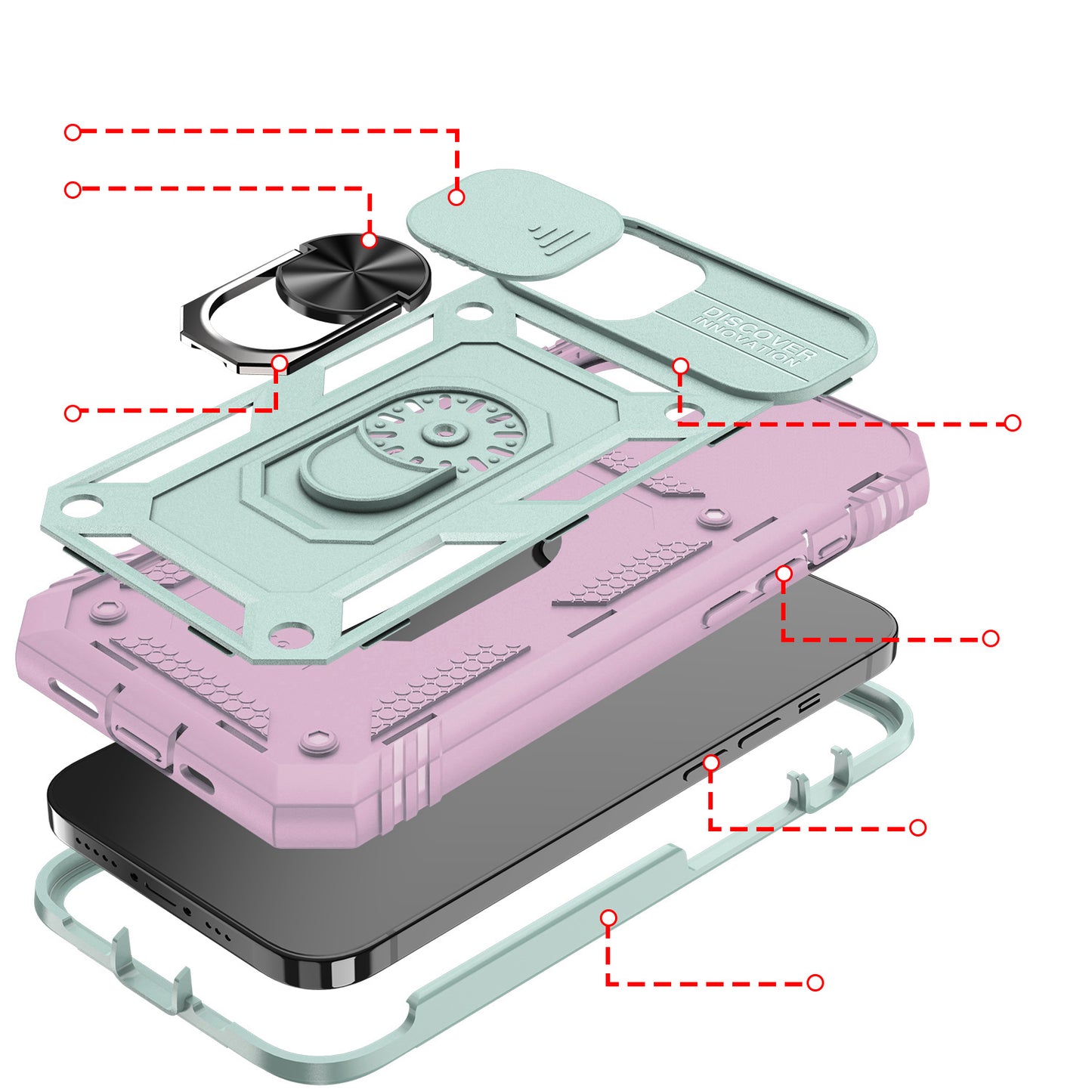 For Apple iPhone 14 Plus (6.7") Hybrid Built-in 360° Rotate Magnetic Ring Stand with Camera Protection Heavy Duty Teal Pink Phone Case Cover