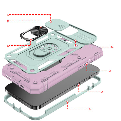 For Apple iPhone 14 Plus (6.7") Hybrid Built-in 360° Rotate Magnetic Ring Stand with Camera Protection Heavy Duty Teal Pink Phone Case Cover