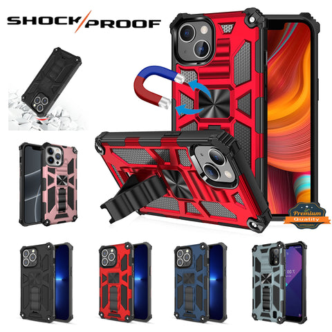 For Apple iPhone 13 Mini (5.4") Built in Magnetic Kickstand, Military Hybrid Bumper Heavy Duty Dual Layers Rugged Protective  Phone Case Cover