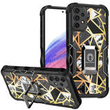 For Samsung Galaxy A53 5G Marble IMD Stone Design Hybrid Armor with Magnetic Ring Stand Kickstand Heavy Duty Rugged Shockproof  Phone Case Cover