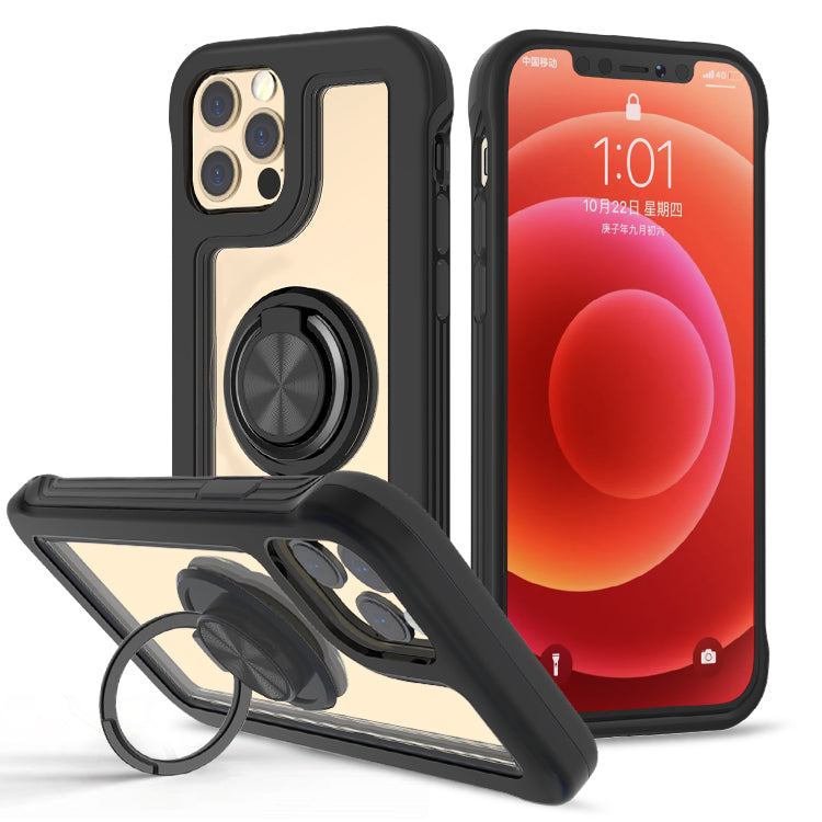 For Samsung Galaxy S22+ Plus Transparent Magnetic Ring Stand Hybrid with 360 Degree Rotation Kickstand Armor Bumper Defender  Phone Case Cover