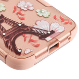 For Motorola Moto G7 Play Bling Hybrid Three Layer Hard PC Shockproof Heavy Duty TPU Rubber Anti-Drop Eiffel Tower in the Season of Blooming 2D Phone Case Cover
