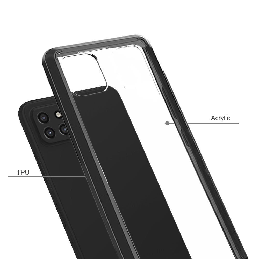 For Boost Mobile Celero 5G Hybrid Slim Crystal Clear Transparent Shock-Absorption Bumper with TPU + Hard PC Back Frame Black Phone Case Cover
