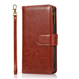 For Nokia C100 Luxury Leather Zipper Wallet Case 9 Credit Card Slots Cash Money Pocket Clutch Pouch with Stand & Strap Brown Phone Case Cover