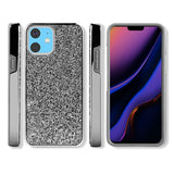 For Apple iPhone 11 (6.1") Bling Rhinestone Diamond Shiny Glitter Hybrid Dual Layer Defender Rugged Shell Hard PC TPU Rubber Black Phone Case Cover