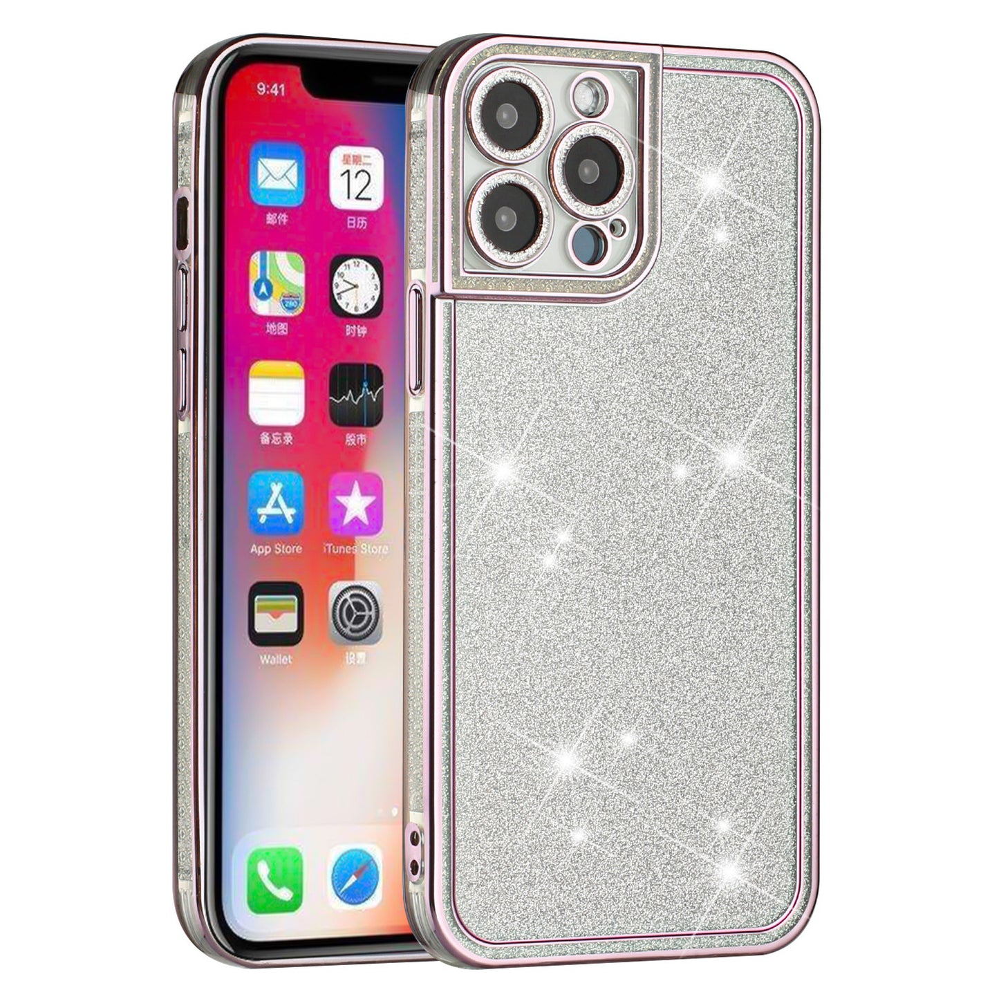 For Apple iPhone 13 Pro Max Luxury Chromed Edge Glitter Star Bling Thick TPU Shiny Bling Protective Frame  Phone Case Cover