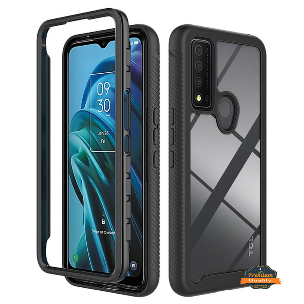 For TCL 20 XE Full Body Frame Armor Slim Hybrid Double Layer Hard PC + TPU Transparent Back Rugged Shockproof  Phone Case Cover