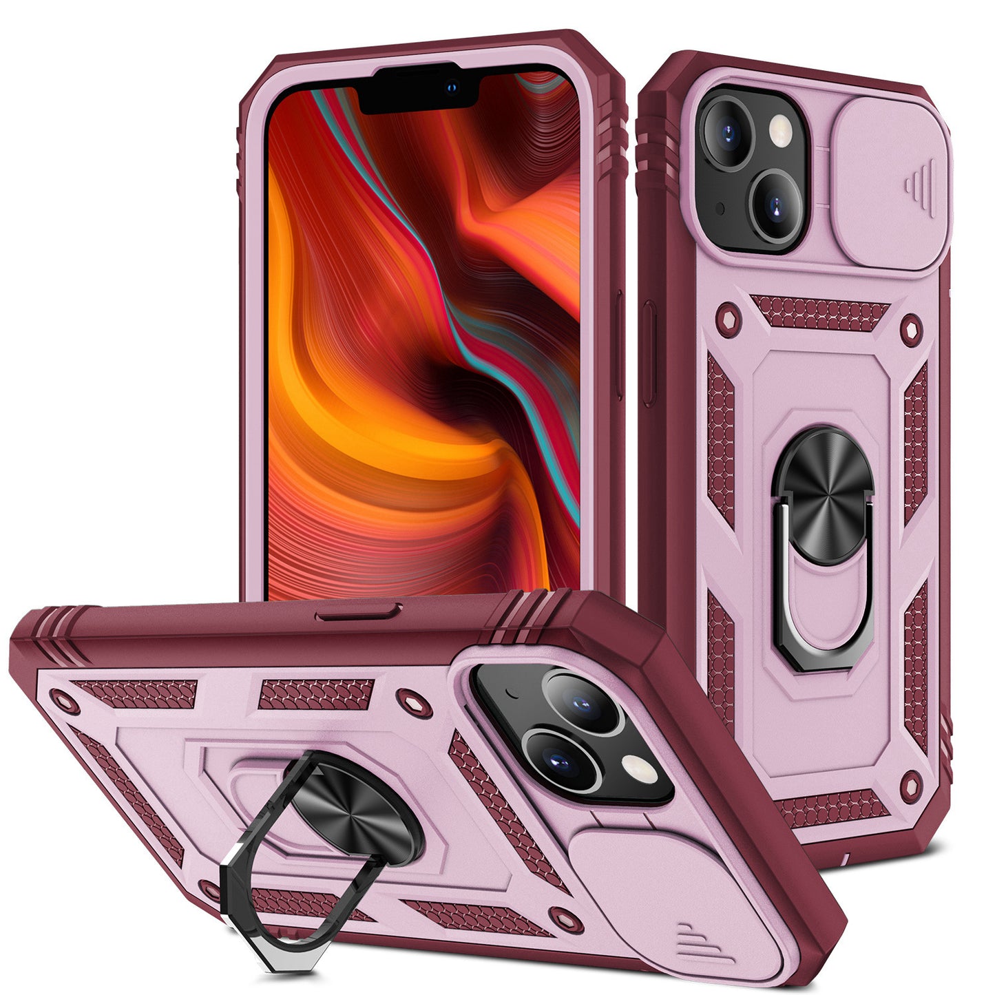 For Apple iPhone 14 Pro (6.1") Hybrid Built-in 360° Rotate Magnetic Ring Stand Camera Protection Heavy Duty Shockproof  Phone Case Cover