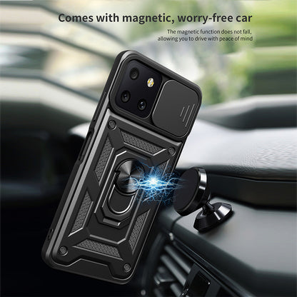 For T-Mobile Revvl 6 Pro 5G Hybrid Cases with Kickstand, Slide Camera Lens Protection + 360° Rotate Ring Stand Black Phone Case Cover