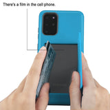 For Samsung Galaxy S20 Plus (6.7") Credit Card Wallet Back Storage Invisible Pocket Dual Layer Hard PC TPU Hybrid Protective Blue Phone Case Cover