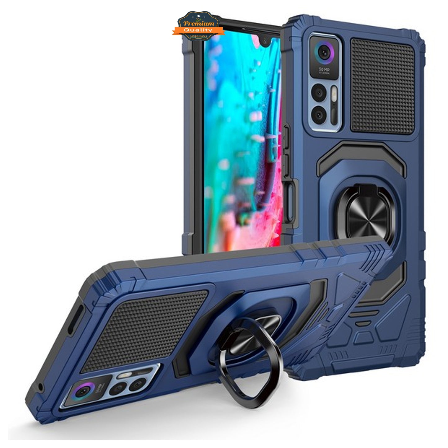 For TCL Stylus 5G Hybrid Magnetic Car Mount Ring Kickstand Stand Holder Full-Body Frame Armor Protective [Military Grade]  Phone Case Cover