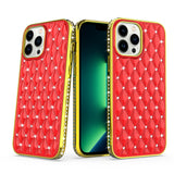 For Apple iPhone 13 Pro Max (6.7") Luxury Chrome Diamonds Rhinestone Thick Shiny Bling Protective Rubber Frame  Phone Case Cover