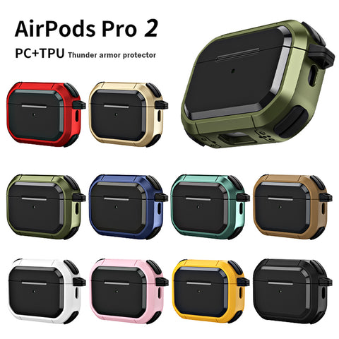 For Apple AirPods Pro 2nd Generation (2022) Military Hard Shell Full-Body Shockproof Wireless Charging Cases with Keychain Carabiner