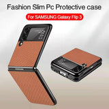 For Samsung Galaxy Z Flip 3 5G PU Rubberized Leather Flip Hybrid Shockproof Texture Rugged Hard TPU Anti Slippery Black Phone Case Cover