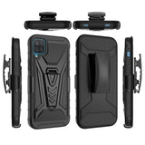For Samsung Galaxy A12 5G 3 in 1 Rugged Swivel Belt Clip Holster Heavy Duty Tuff Hybrid Armor Rubber TPU with Kickstand Stand Black Phone Case Cover