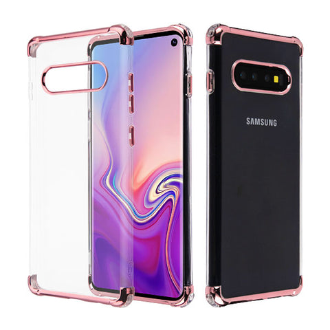 For Samsung Galaxy S10 (6.1") Slim Hybrid Transparent Rubber Gummy Hard PC Silicone Electroplating Clear / Rose Gold Phone Case Cover