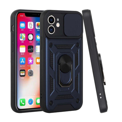 For Apple iPhone 14 Pro (6.1") Hybrid Cases with Slide Camera Lens Cover, Ring Holder Kickstand Rugged Dual Layer  Phone Case Cover
