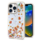 For Apple iPhone 13 Pro Max (6.7") Sakura Spring Flowers Design Colorful Frame Hybrid Rubber TPU Hard PC Shockproof Slim  Phone Case Cover