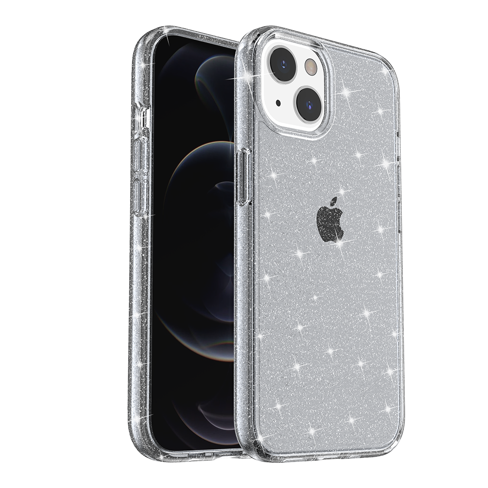 For Apple iPhone 11 (6.1") Transparent Glitter Shiny Sparkle Bling TPU Rubber Hard Back Hybrid Armor Frame Shockproof  Phone Case Cover