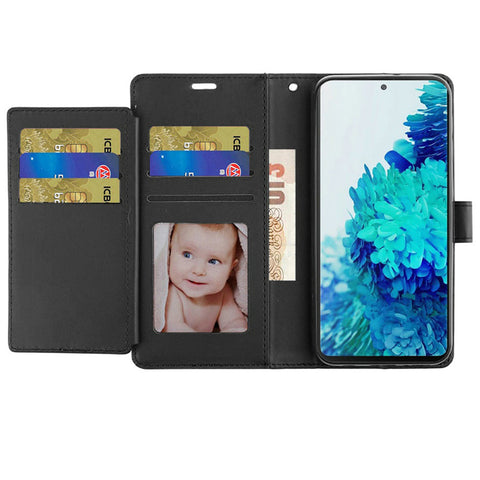For Samsung Galaxy S22 Ultra Wallet Case PU Leather Credit Card ID Pocket Cash Holder Slot Dual Flip Pouch Folio Stand Black Phone Case Cover