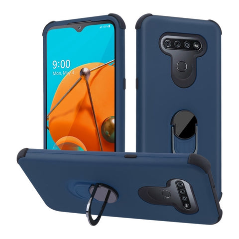 For LG K51 / Reflect Rugged Shockproof Hybrid Armor with Finger Ring Stand Holder Kickstand Navy Blue Phone Case Cover