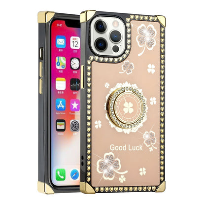 For Apple iPhone 13 Pro Max (6.7") Fashion Square Hearts Diamond Bling Sparkly Glitter Ornaments with Ring Stand  Phone Case Cover