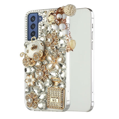 For Samsung Galaxy S22 Bling Clear Crystal 3D Full Diamonds Luxury Sparkle Rhinestone Hybrid TPU Protective Ultimate Multi Ornament White Phone Case Cover