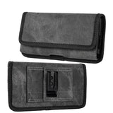 For Samsung Galaxy A23 5G Universal Horizontal Cell Phone Case Fabric Holster Carrying Pouch with Belt Clip and 2 Card Slots fit XLarge Devices [Black Denim]