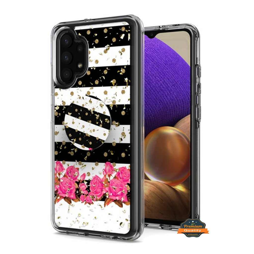 For Samsung Galaxy A03S Elegant Pattern Design Bling Glitter Hybrid Cases with Ring Stand Pop Up Finger Holder Kickstand  Phone Case Cover
