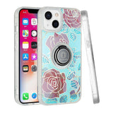 For Apple iPhone 11 (6.1") Flower Pattern IMD Design with Ring Kickstand Hybrid TPU Hard Back Shockproof  Phone Case Cover