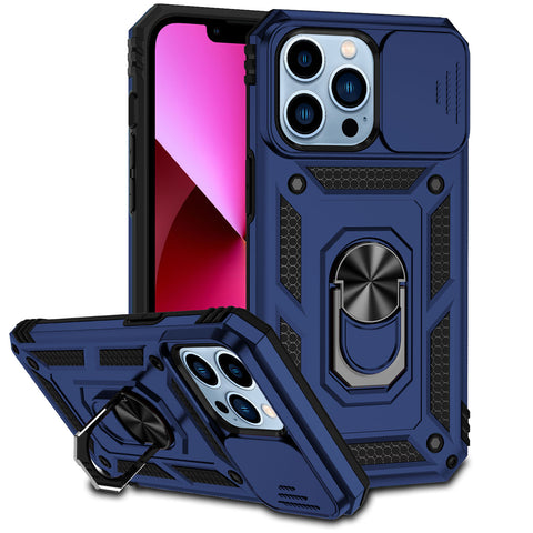 For Apple iPhone SE 3 (2022) SE/8/7 Case with Stand, Camera Lens Protection & 360° Rotate Ring, Shockproof, Soft Bumper Blue Phone Case Cover